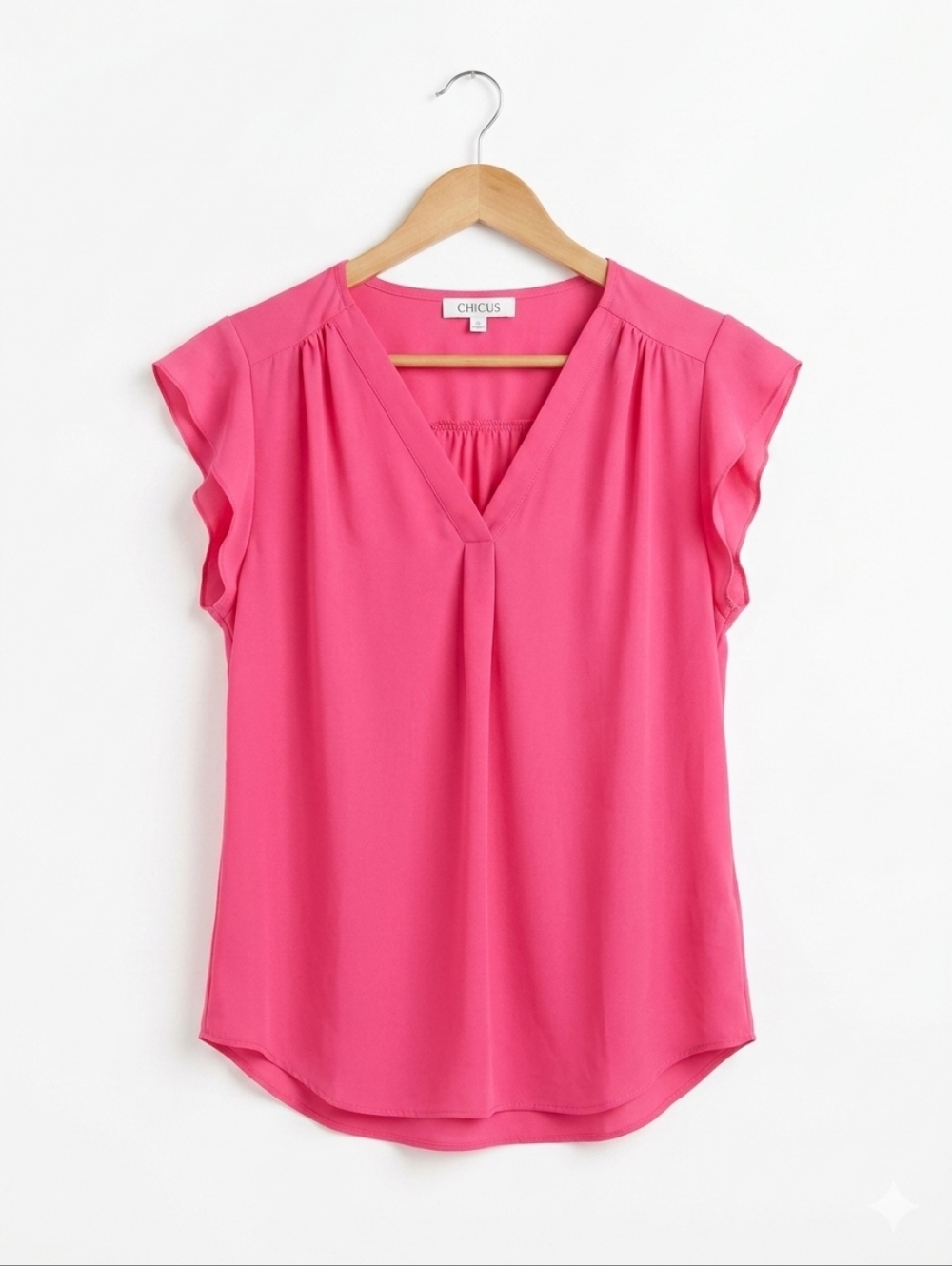 chaus Pink V-Neck Flutter Sleeve Blouse Sz M